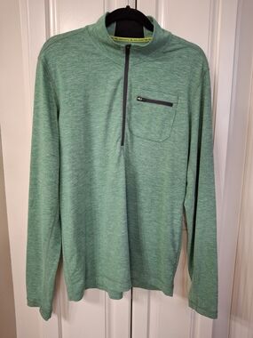 Prana Heathered Green Quarter-Zip Pullover with Chest Pocket